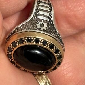 FINALPRICE❤️‍🔥Men’s ring sterling gold filled big black stone onyx18 little